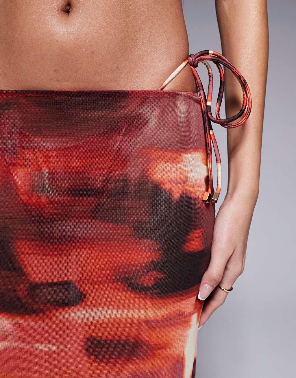 South Beach abstract print mesh maxi beach skirt in multi Product Image