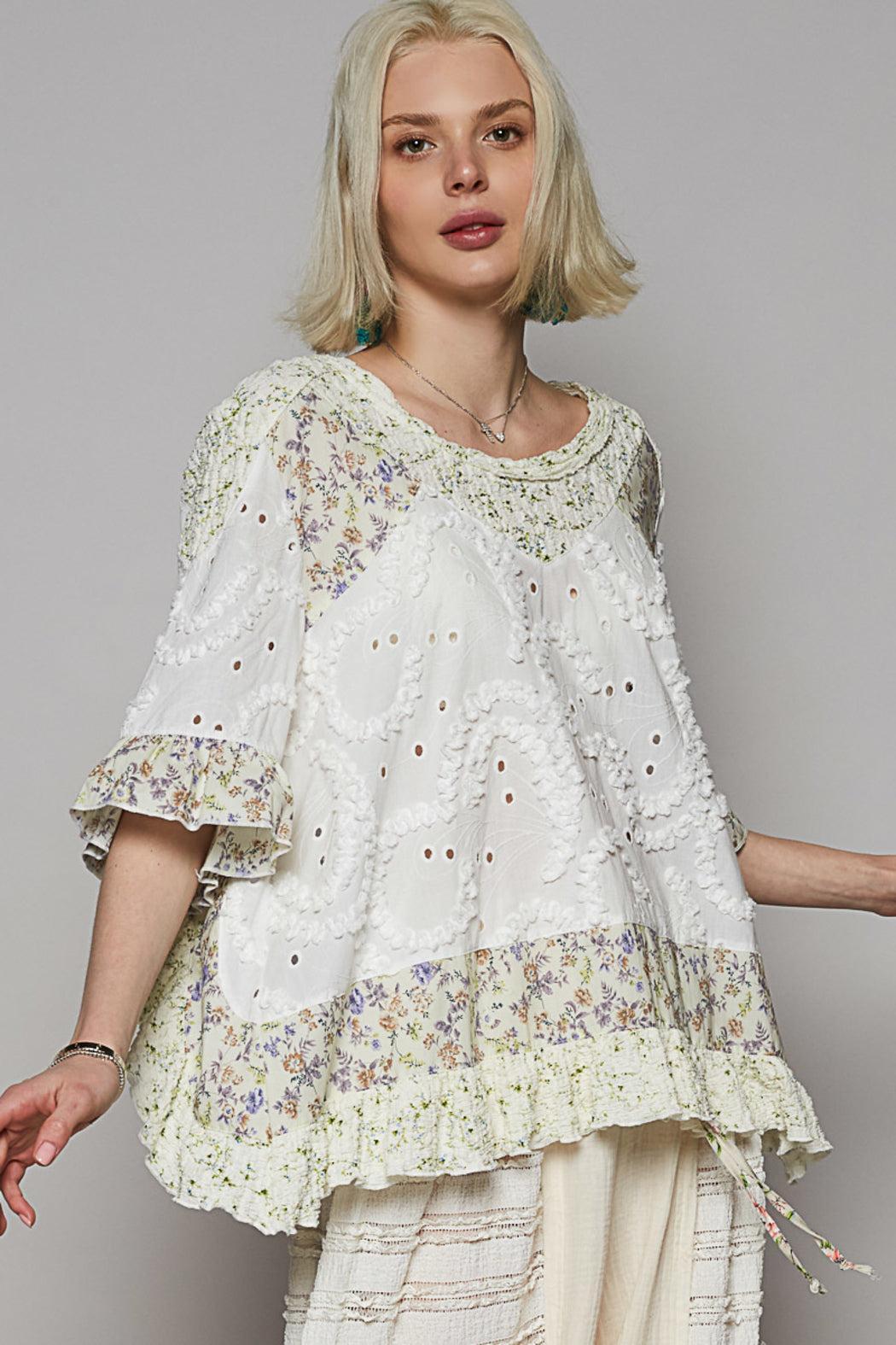 POL Off White Floral Short Sleeve Top Product Image