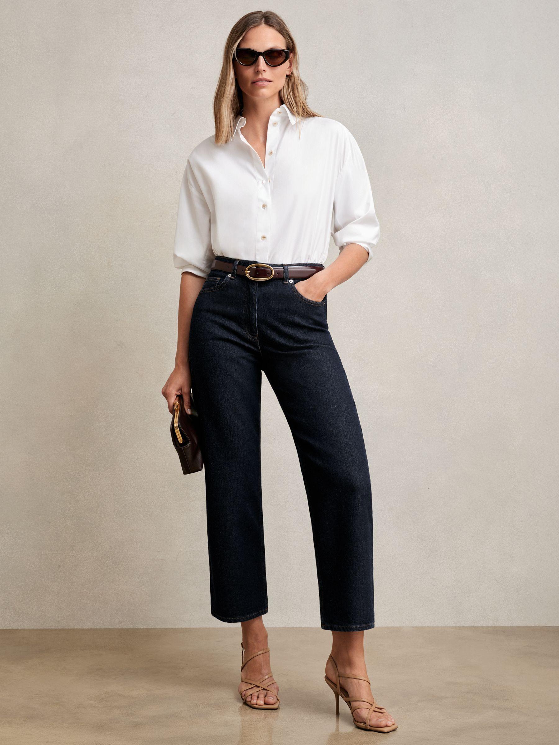 Petite Linen-Blend Single-Breasted Blazer in Blue Product Image