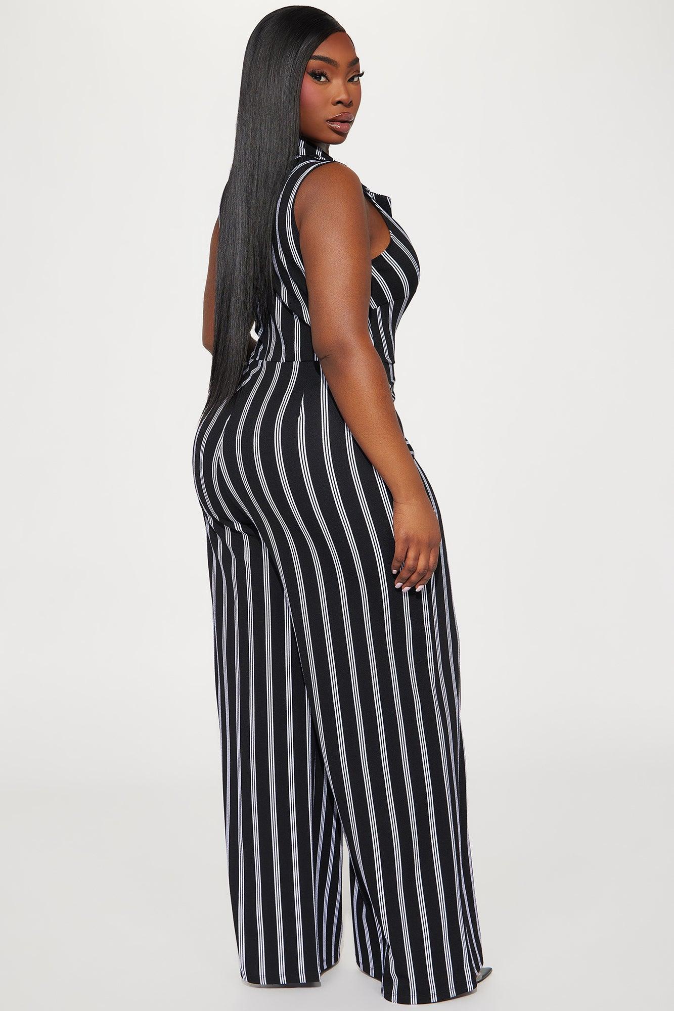 Leana Pinstripe Jumpsuit - Black/combo Product Image