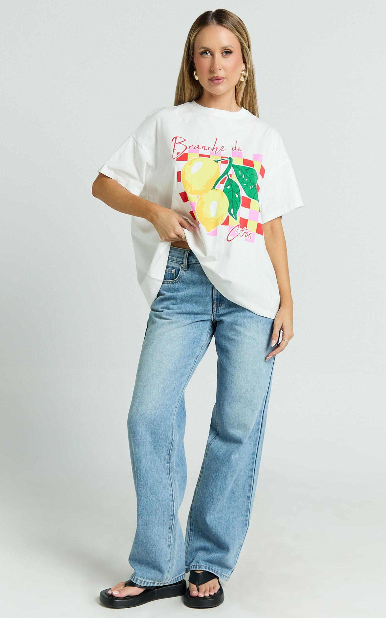 Fiona Top - Oversized Lemons Print T-Shirt in White Product Image