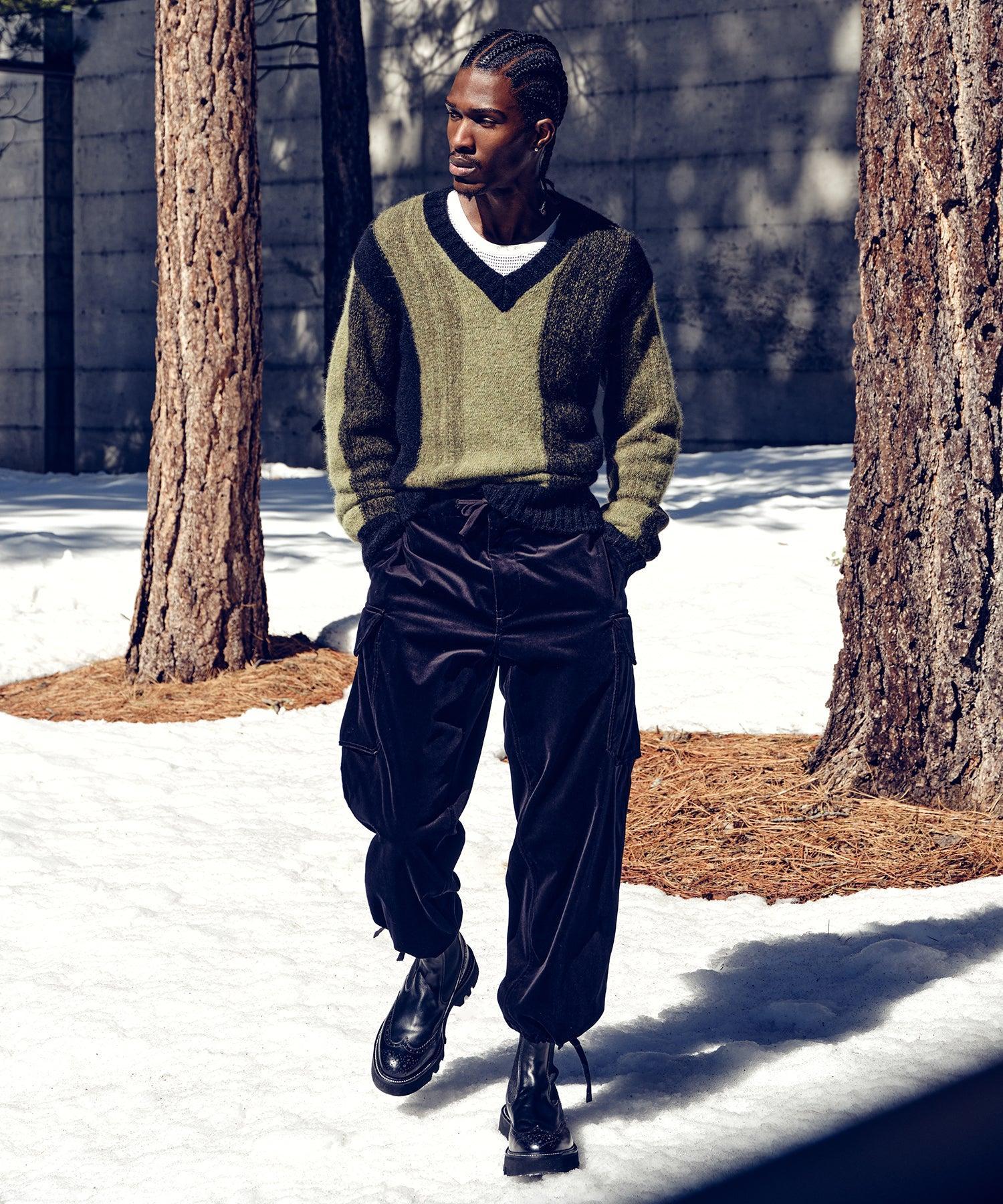 Italian Velvet Relaxed Cargo Pant in Black Product Image