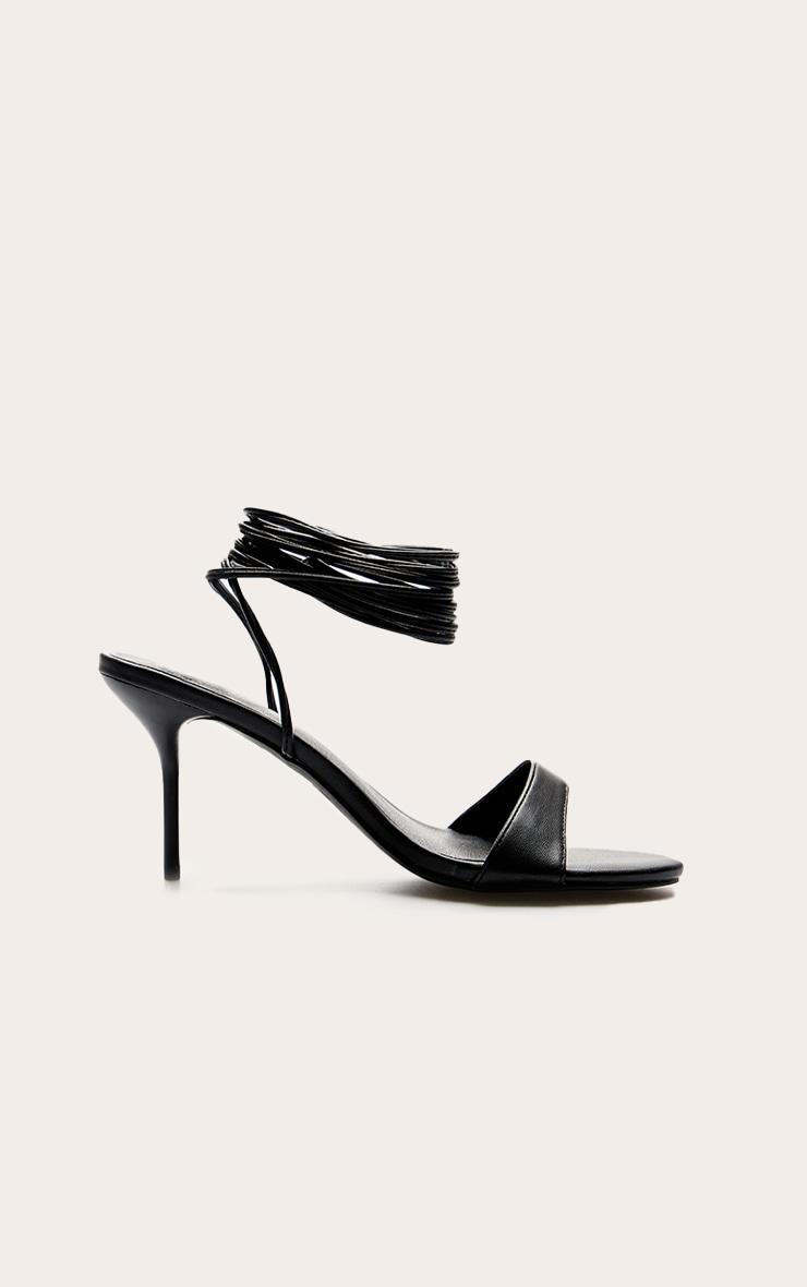 Black Pu Round Toe Lace Up High Stiletto Heeled Sandals Product Image