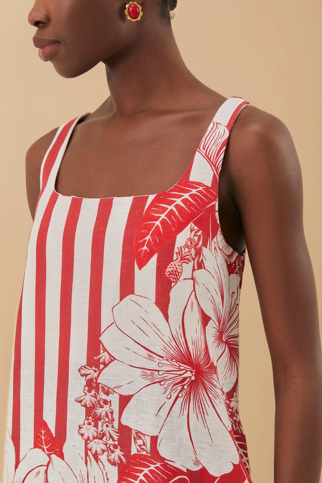 Red Floral Chain Stripes Mini Dress Product Image
