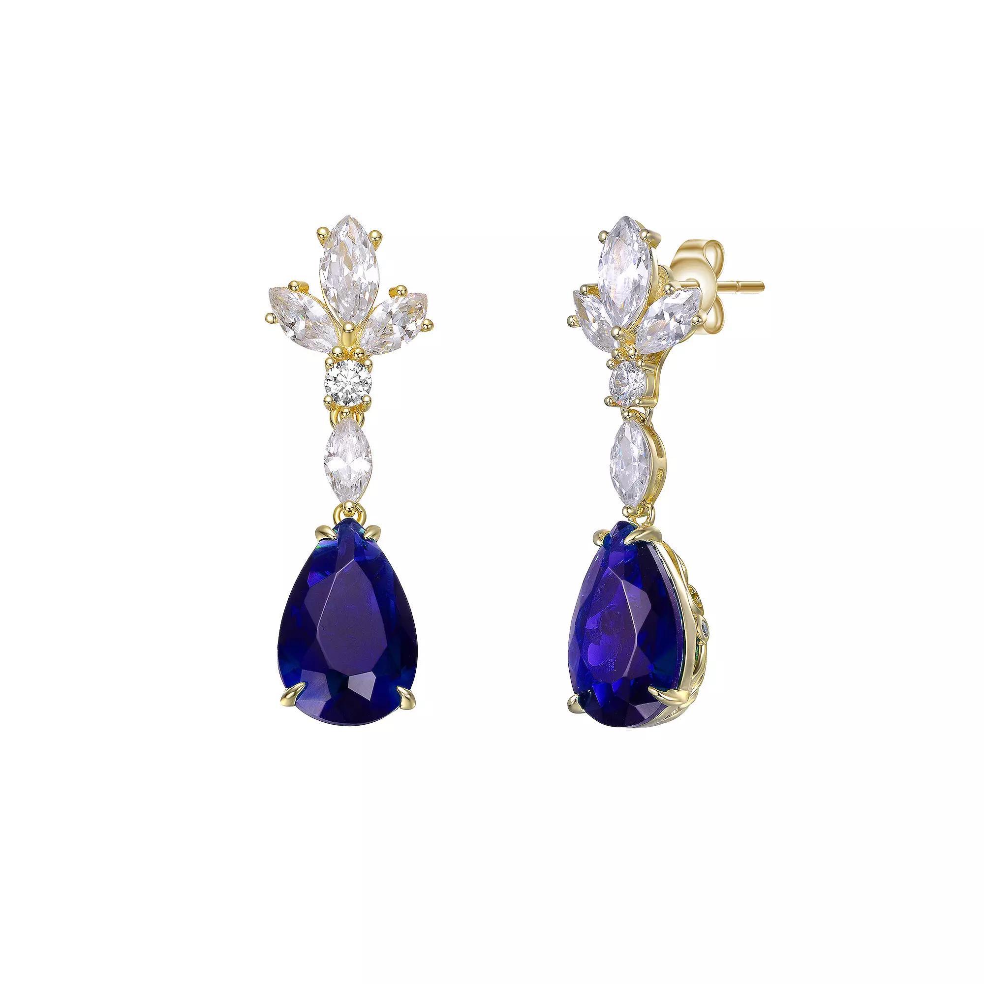 Gold Tone Cubic Zirconia Cluster Dangle Earrings, Womens, Green Product Image