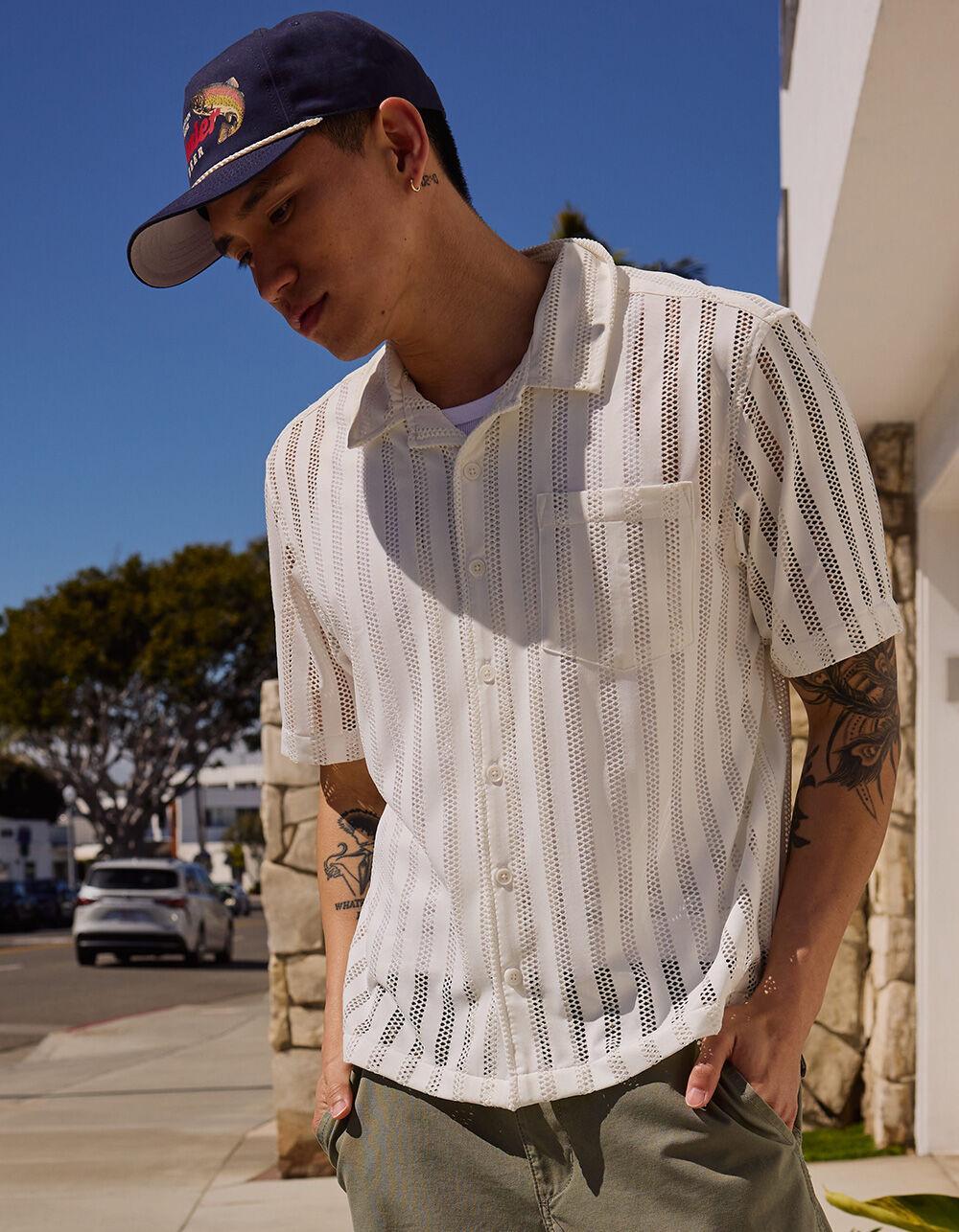 RSQ Mens Open Stripe Button Up Shirt - WHITE Product Image
