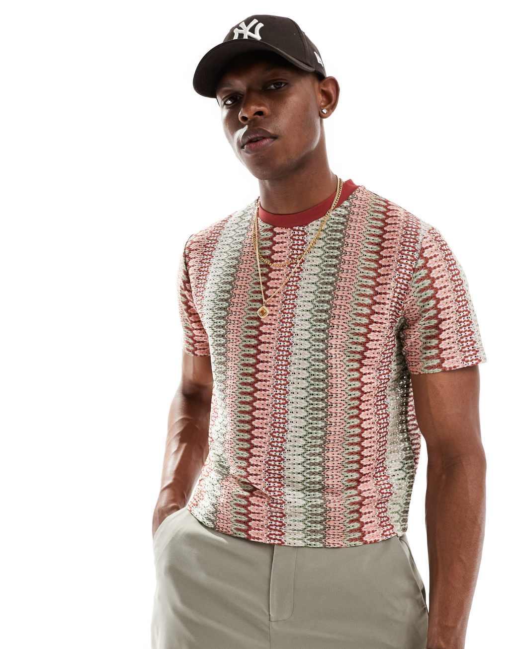 ASOS DESIGN boxy fit T-shirt in multicolor crochet Product Image