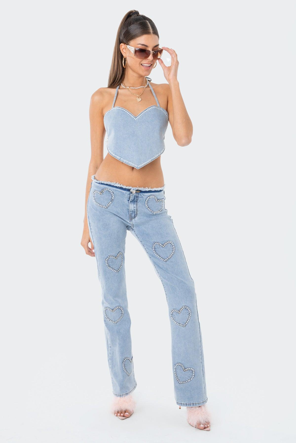 Pearly Heart Denim Top Product Image
