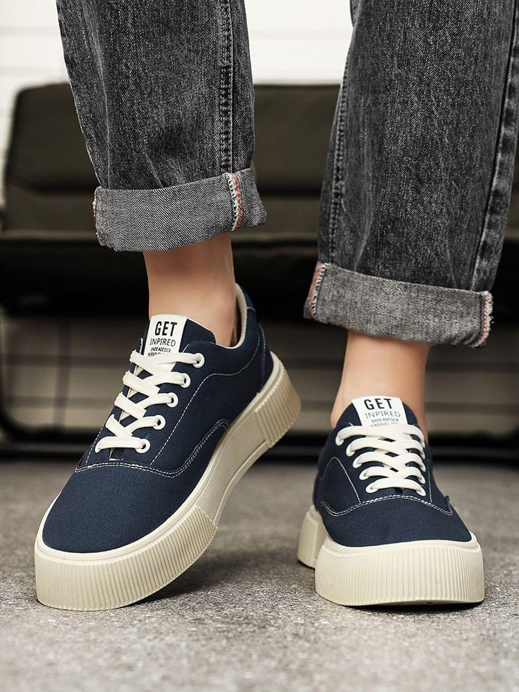 Platform Plain Lace-Up Sneakers Product Image