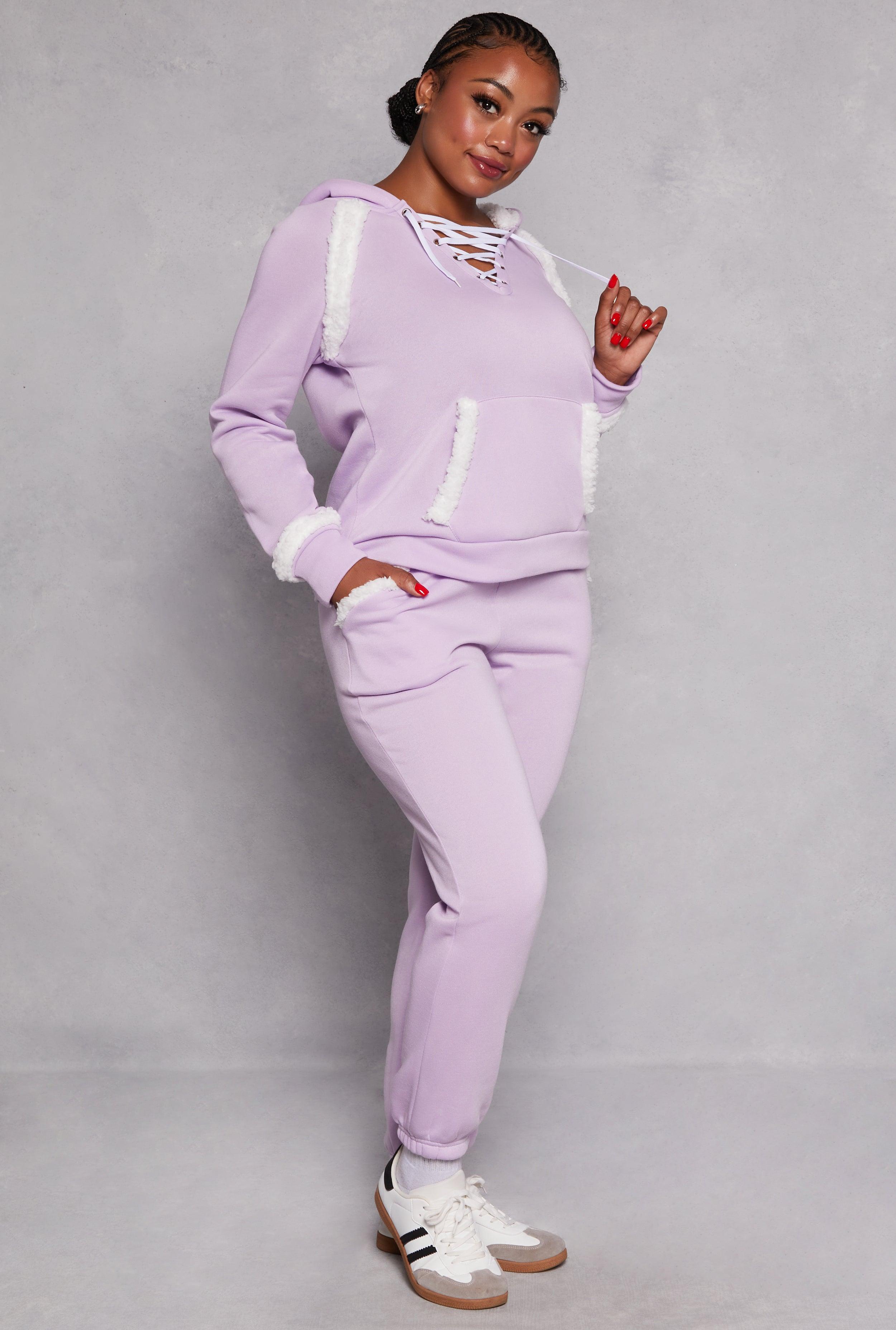 Womens Plus Size Sherpa Trim Detail Sweatpants Product Image