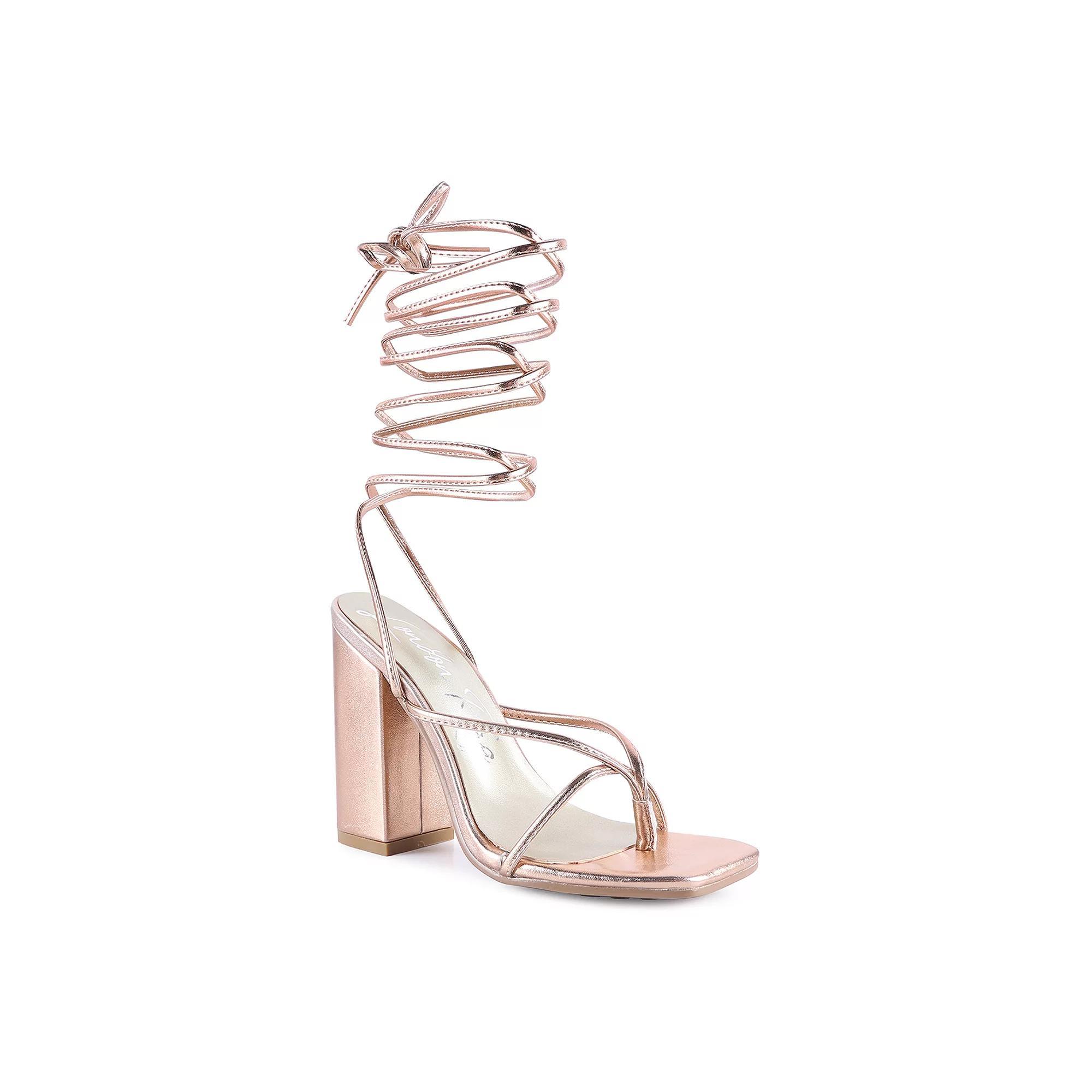 London Rag Shewolf Women's Lace-Up High Heel Sandals, Size: 7, Rose Gold Product Image