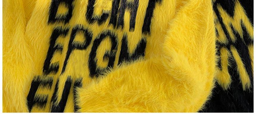 Crew Neck Lettering Fluffy Sweater Product Image