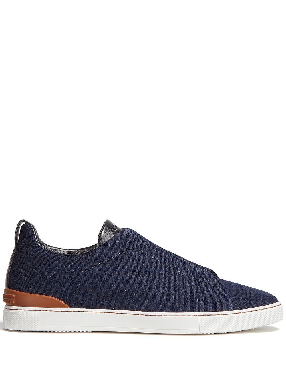 ZEGNA Blue Cotton Denim Triple Stitch Low Top Sneakers Product Image