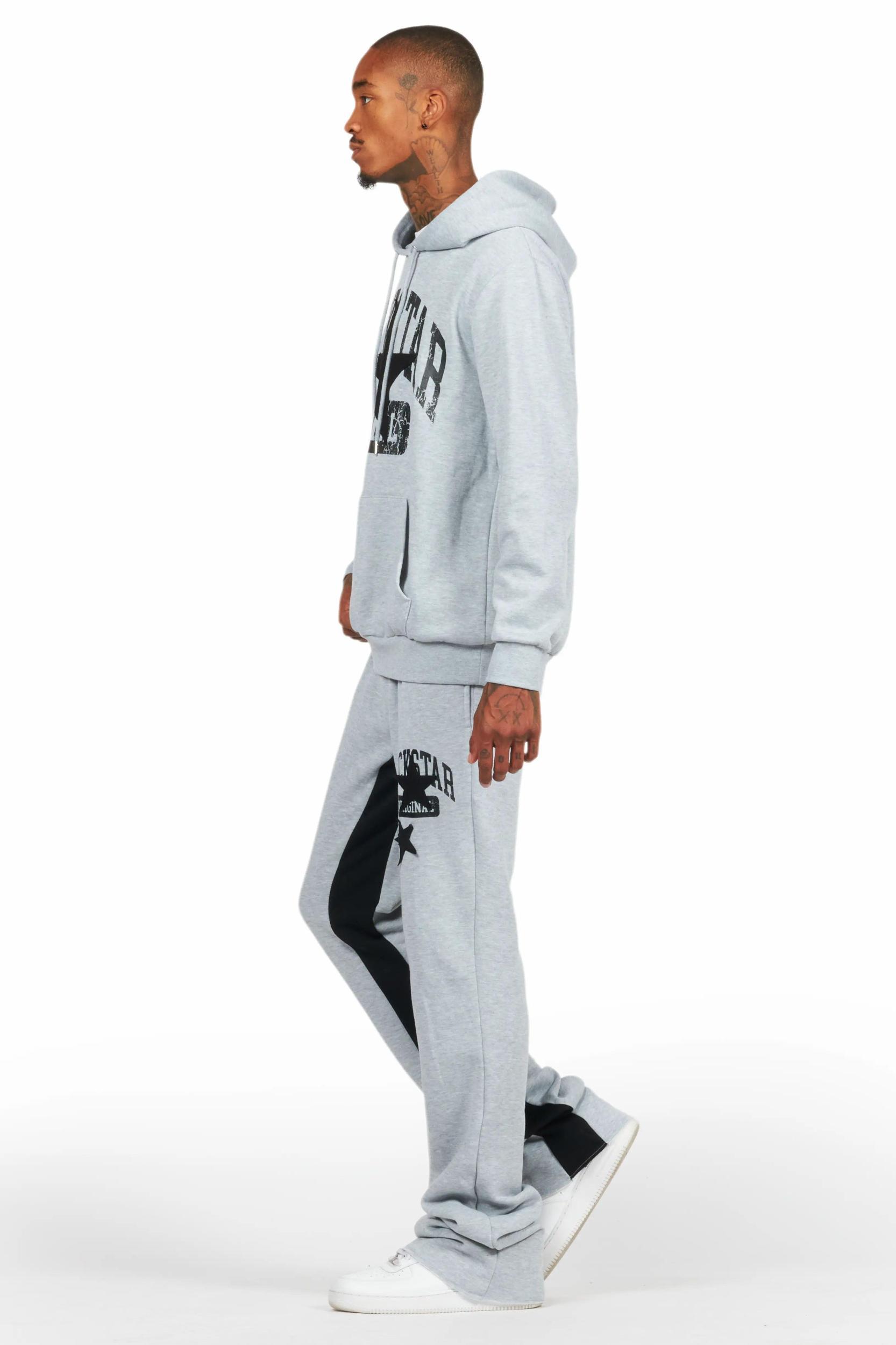 Mallor Heather Grey Baggy Stacked Hoodie Track Set Male Product Image