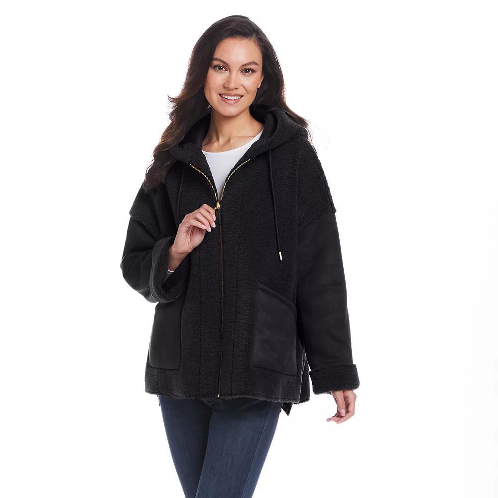 Womens Weathercast Reversible Faux Shearling Jacket Brown Product Image