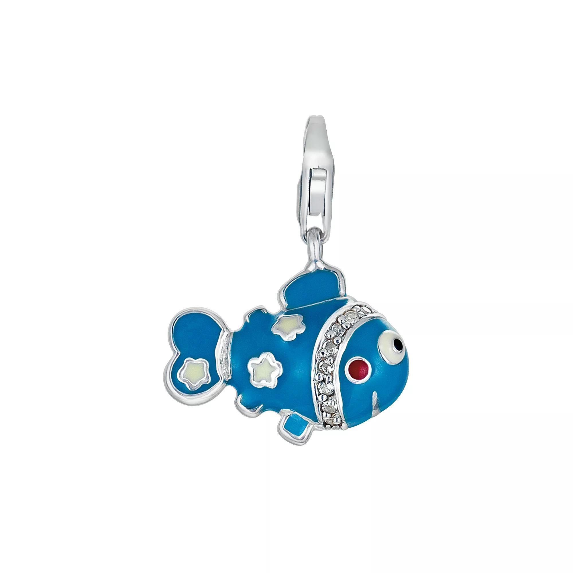 Sterling Silver White Topaz Fish Charm, Womens Product Image