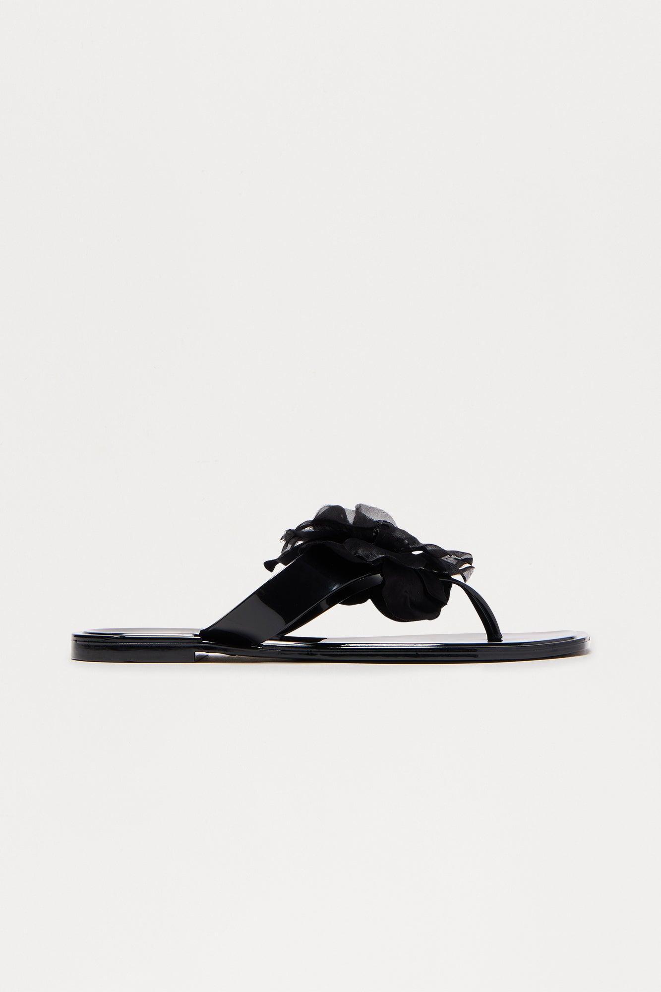 Marigold Flower Flip Flops - Black Product Image