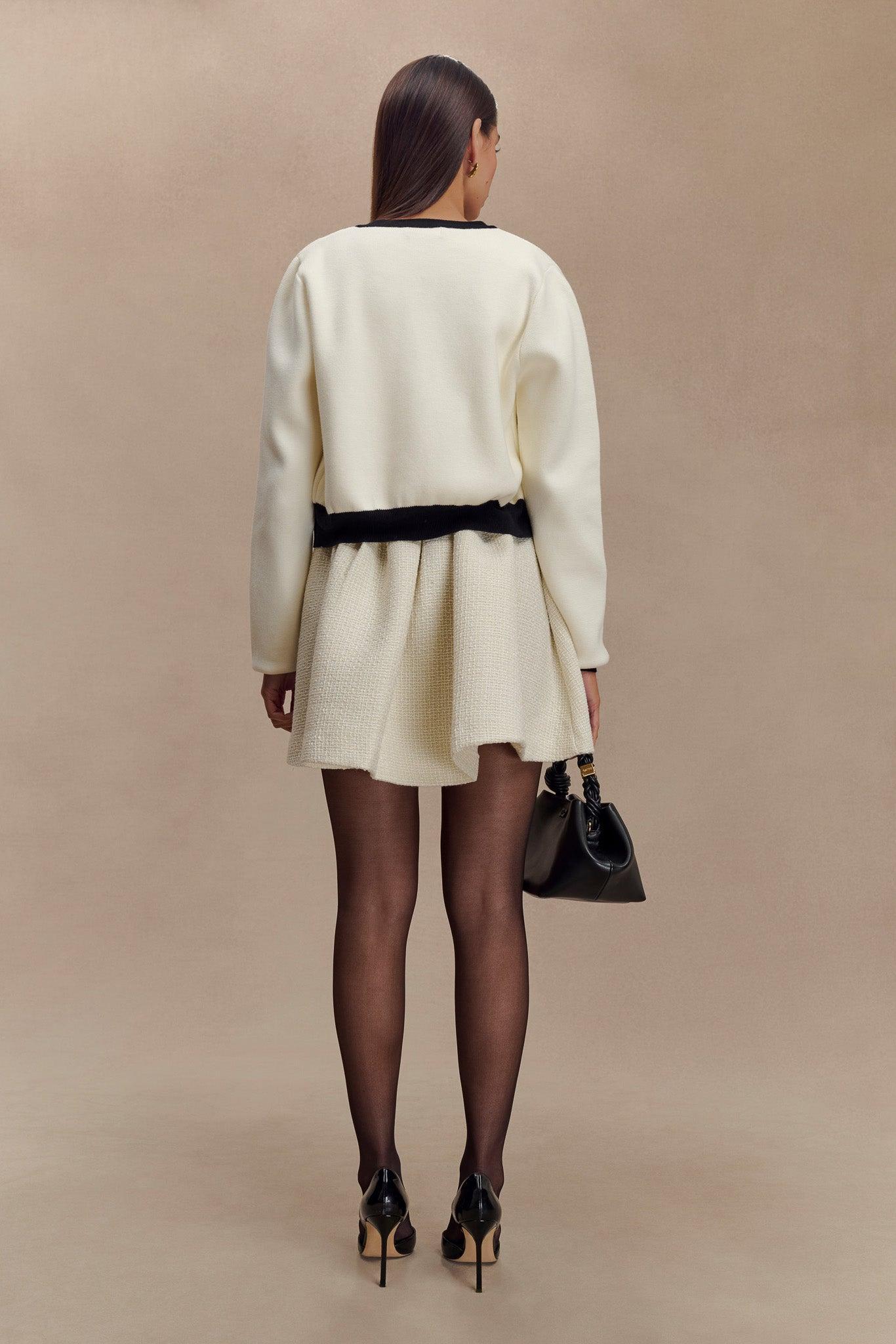 Tabitha Contrast Knit Cardigan - Ivory Product Image