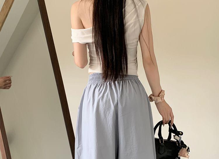 Elastic Waist Plain Wide Leg Pants Product Image