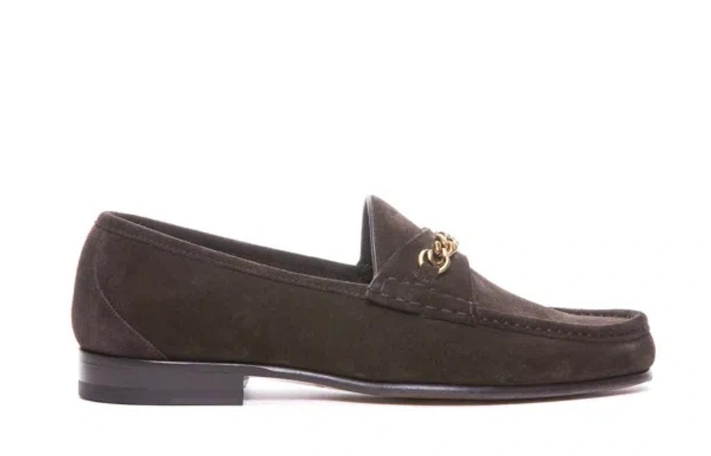 TOM FORD Chain Suede Loafers In Brown Product Image