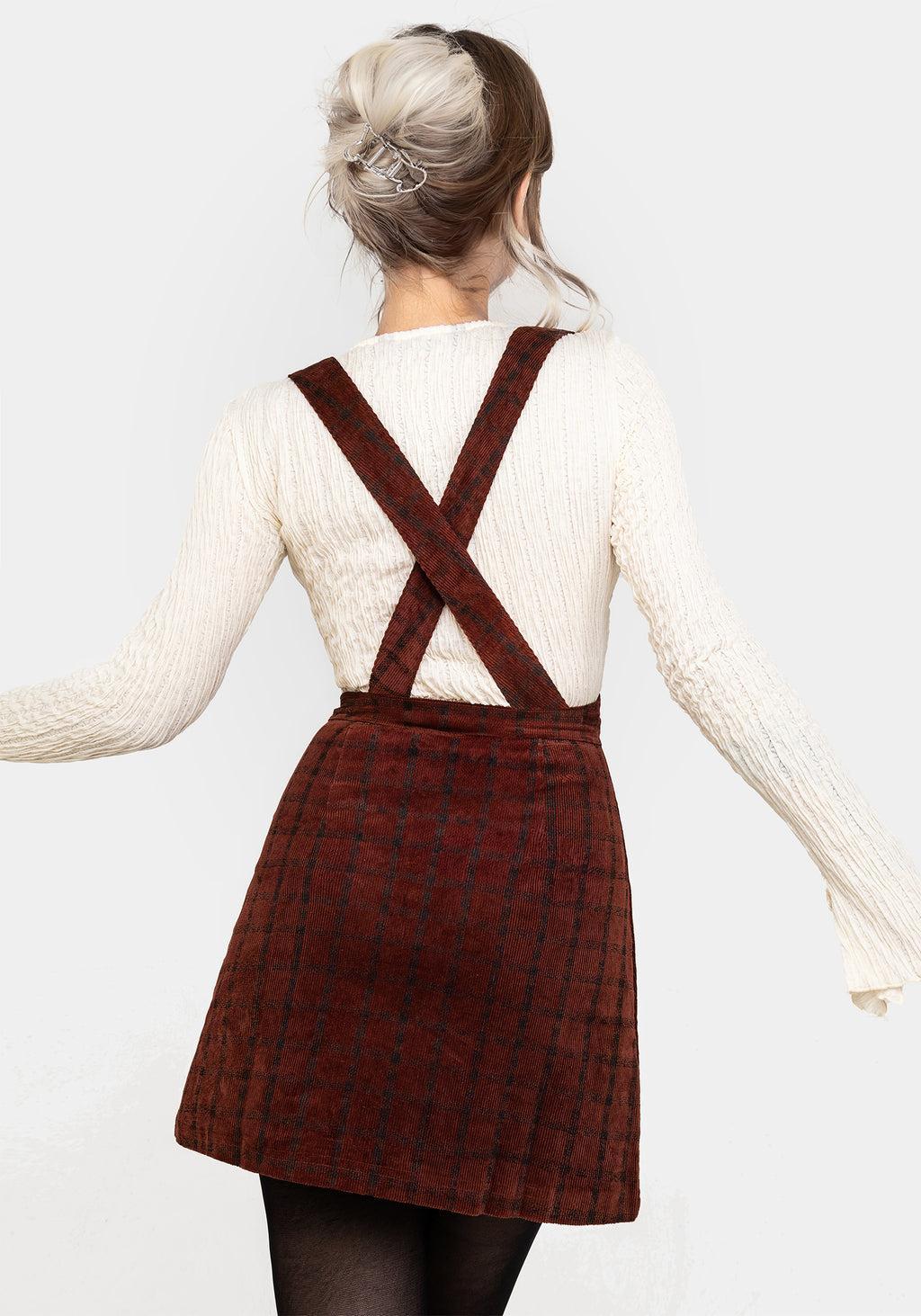 Terracotta Check Cord Mini Pinafore Skirt Product Image