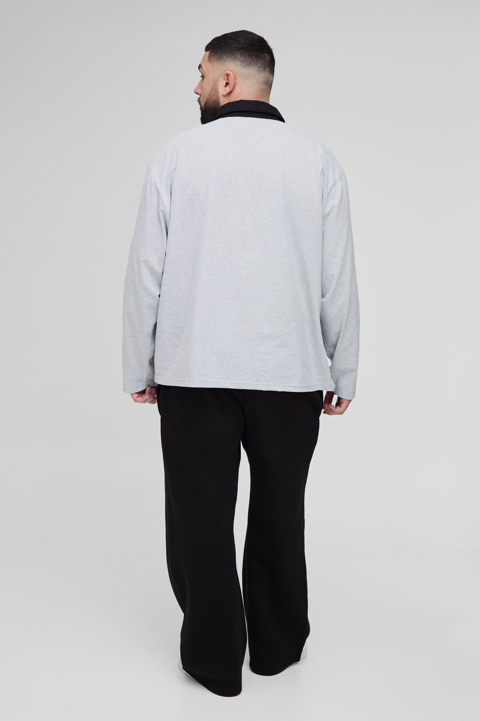 Plus Oversized Spliced Graphic Polo | boohooMAN USA Product Image