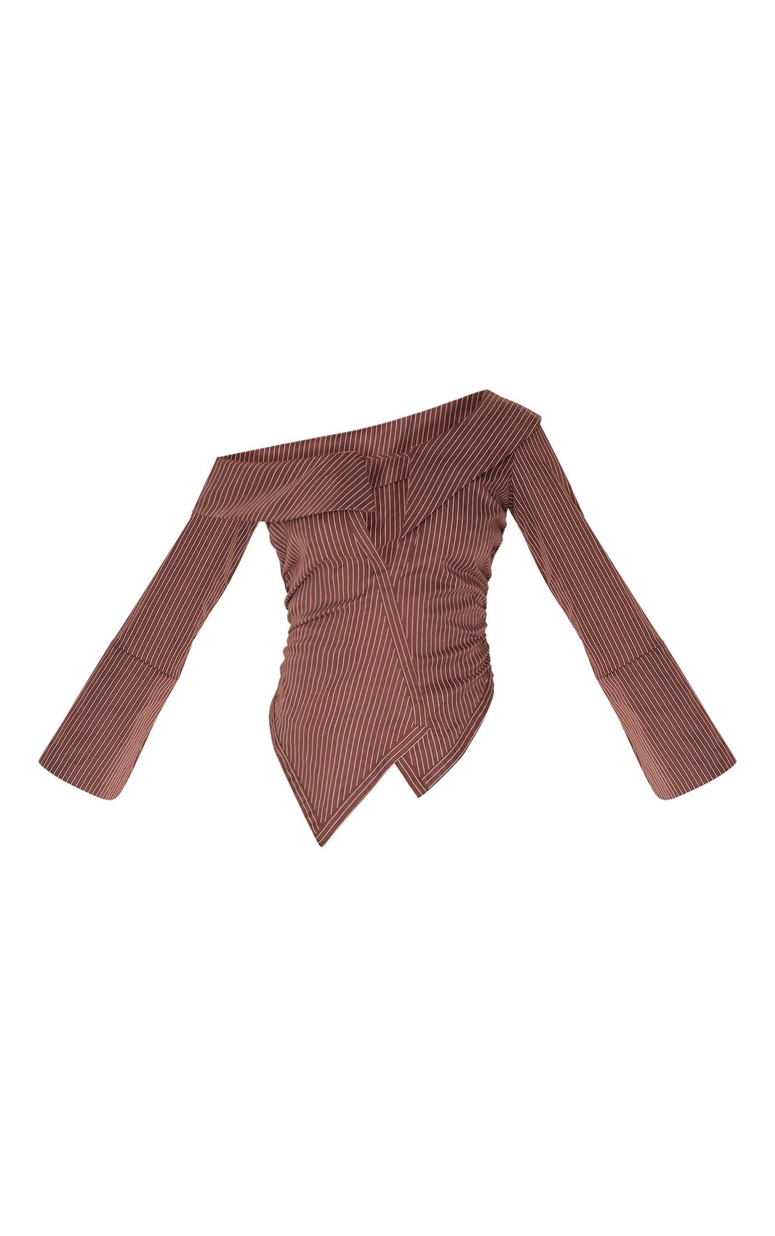 Brown Soft Touch Striped Plunge Shirt Product Image