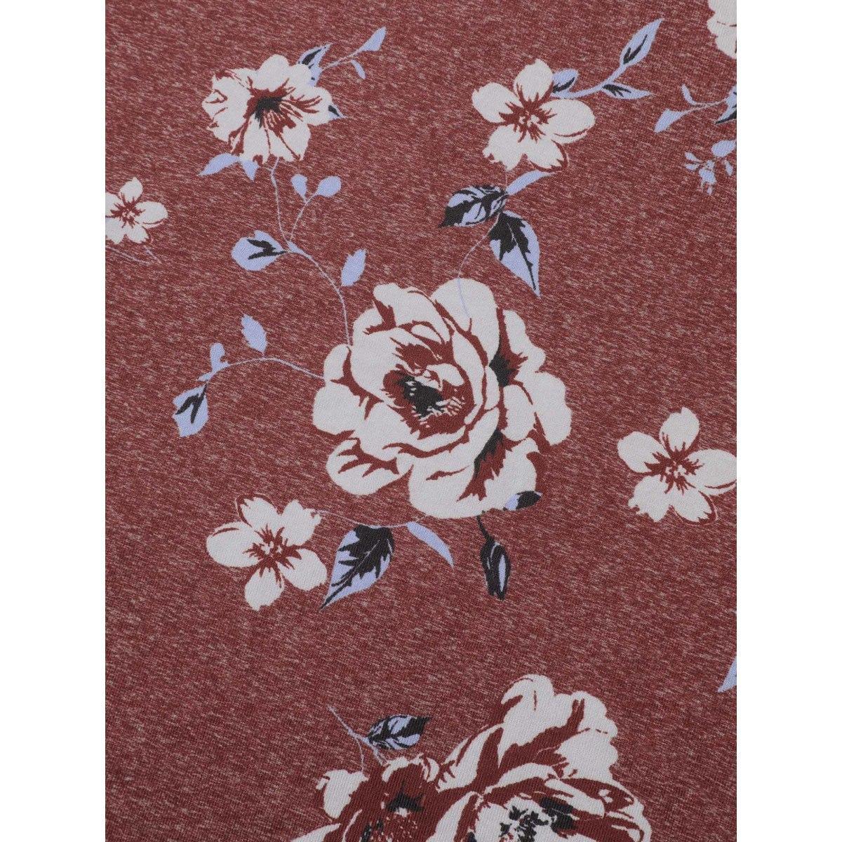 Plus Size Notched Collar Floral Crisscross T-Shirt Scarlet Women Casual Cut-Out Natural Flowers Notched collar Everyday T-shirts BloomChic 22-24/3X Product Image