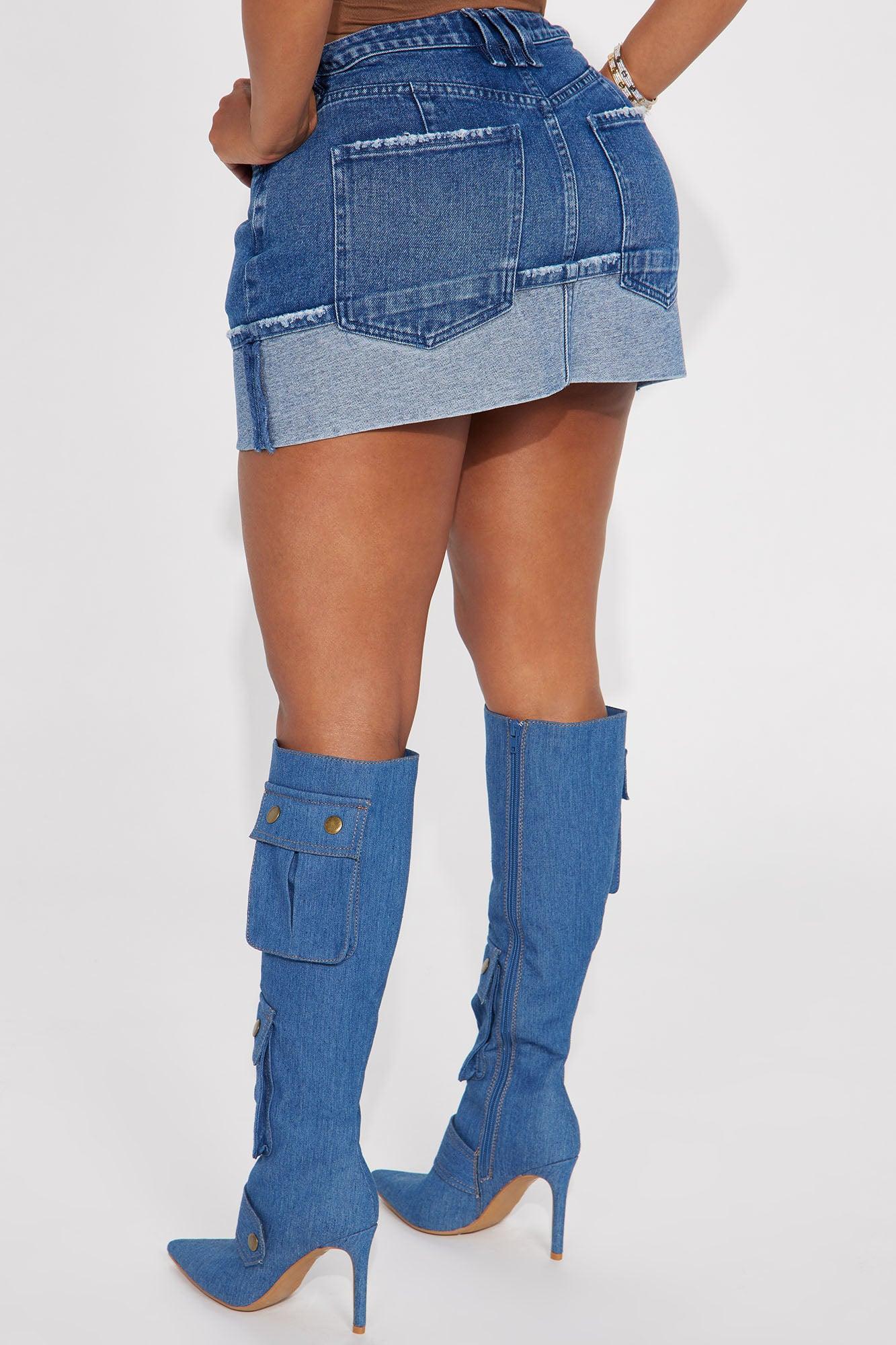 Cuffed Up Denim Mini Skirt - Dark Wash Product Image