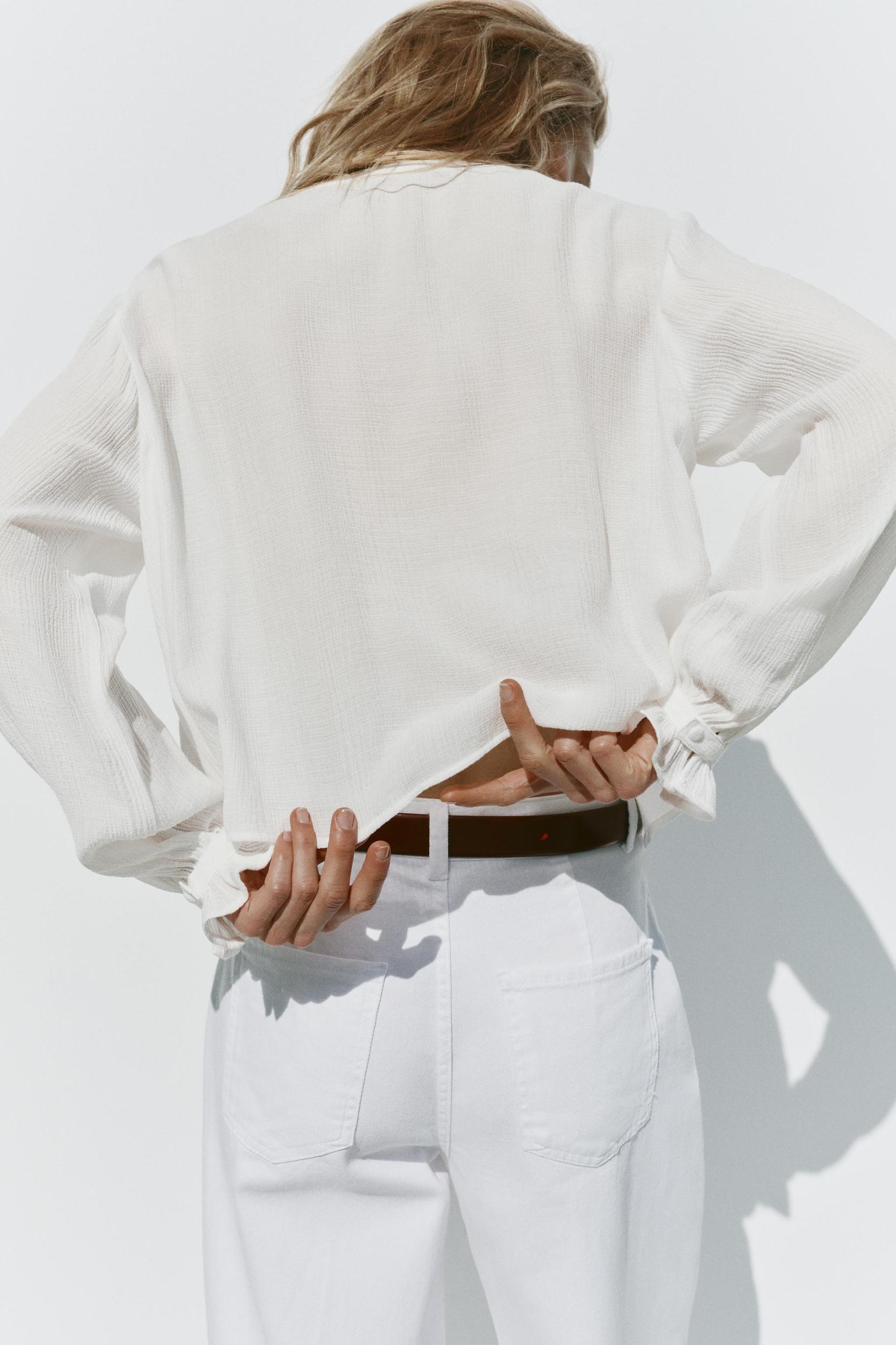 EMBROIDERED EYELET CROPPED BLOUSE Product Image