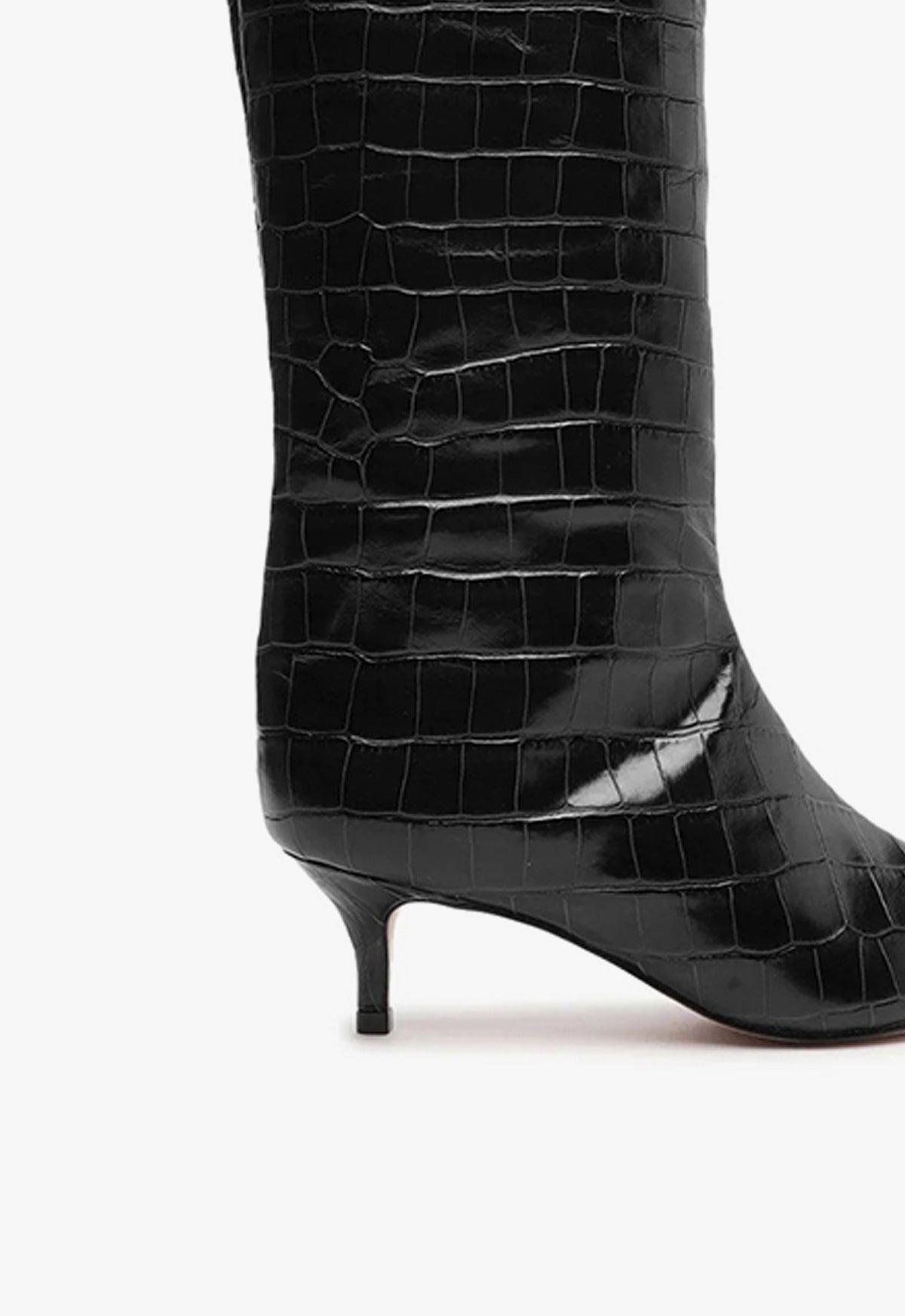 Schutz Womens Abbey Croc Embossed Kitten Heel Boots Product Image