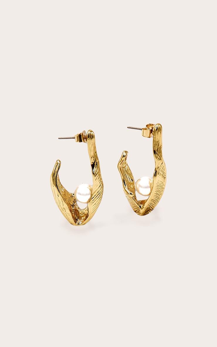 Gold Plated Textured Hoop with Pearl Detail Product Image