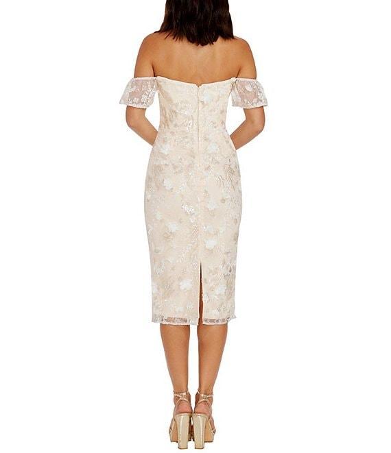 Dress the Population Tara Off the Shoulder 3D Mesh Sheath Midi Dress Product Image