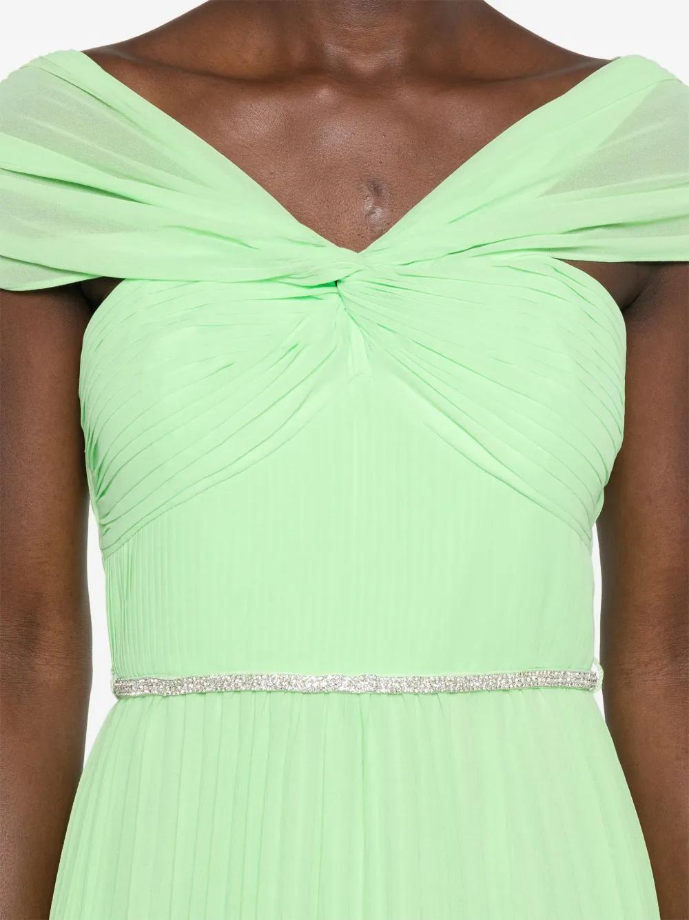 off-shoulder pleated midi dress Product Image