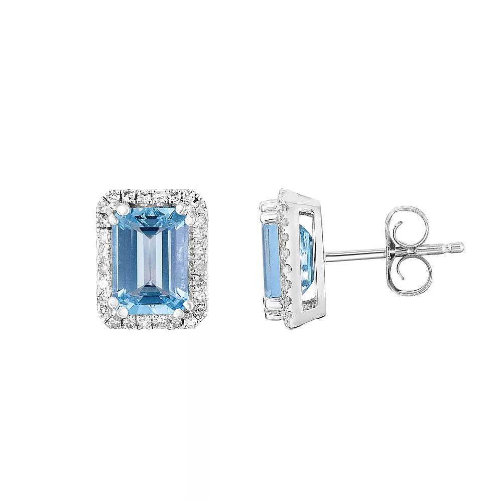 14k White Gold 1/6 Carat T. W. Diamond & Aquamarine Frame Stud Earrings, Women's Product Image