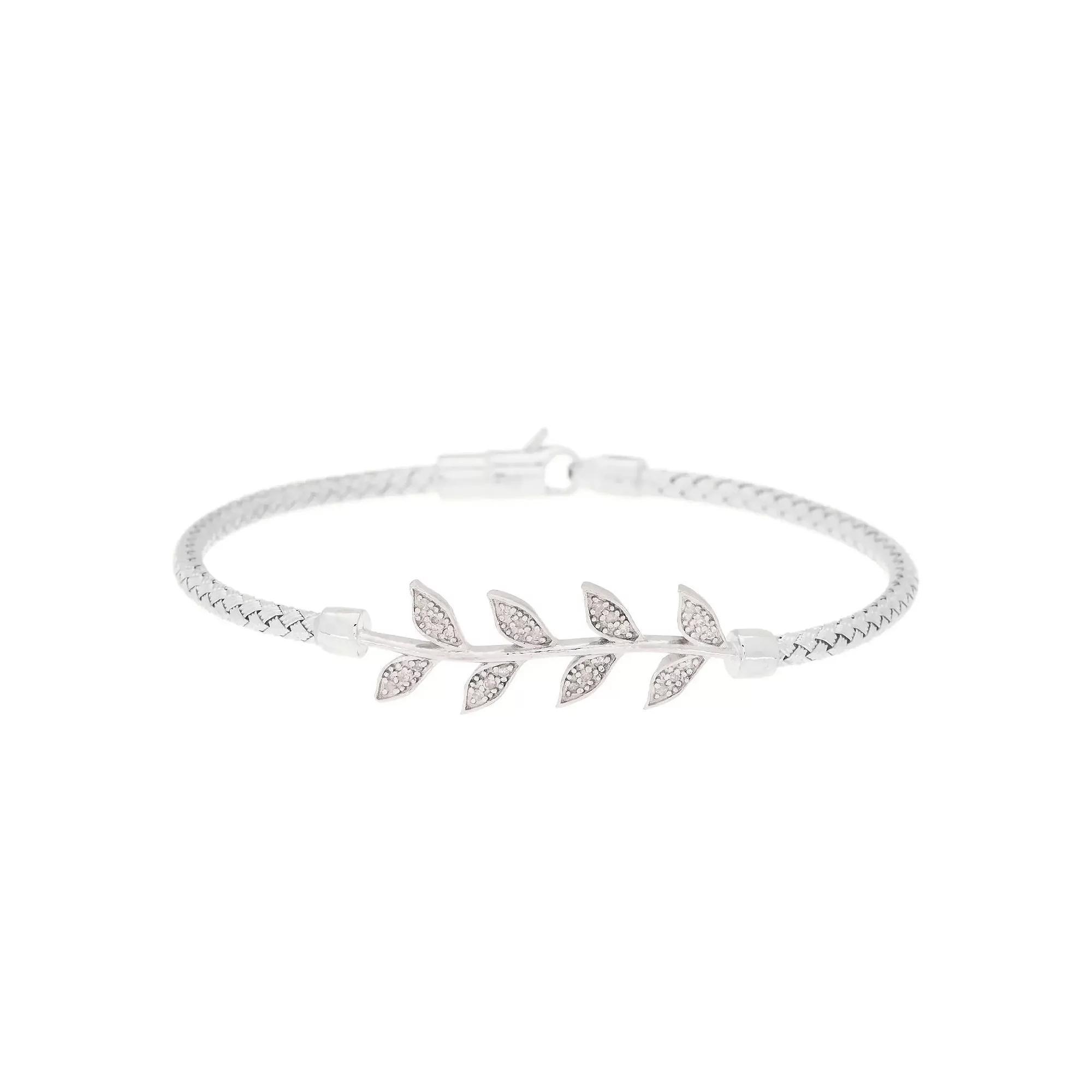 Meshmerise 1/8 Carat T.W. Diamond Leaf Accents Bracelet, Women's, Size: 7", Silver Tone Product Image