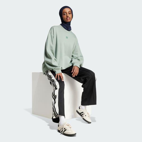 adidas Essentials Fleece Long Oversized Crew Sweatshirt Black L Womens Product Image