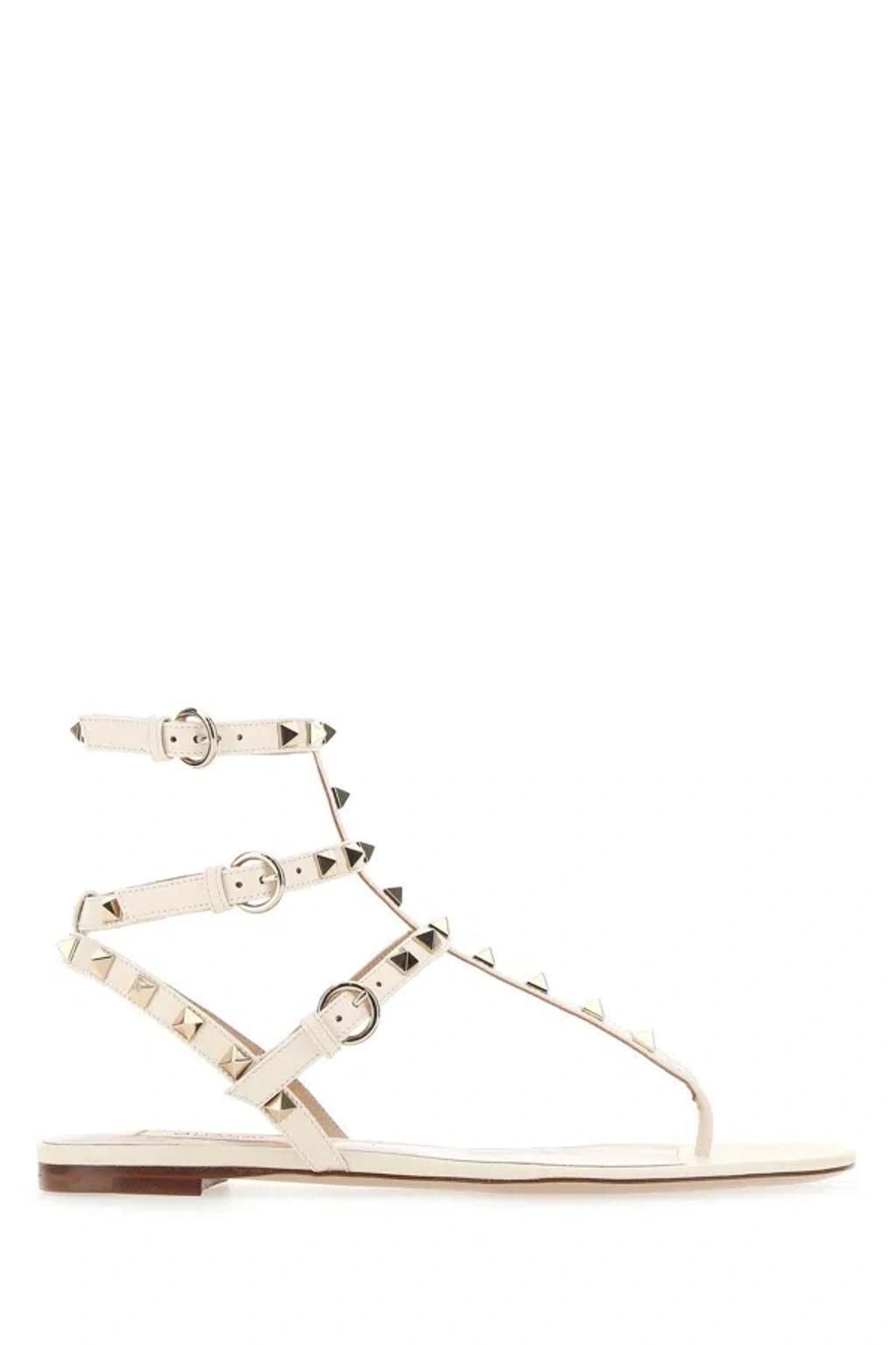 VALENTINO GARAVANI Valentino Rockstud Caged Leather Ankle Strap Sandal In White Product Image