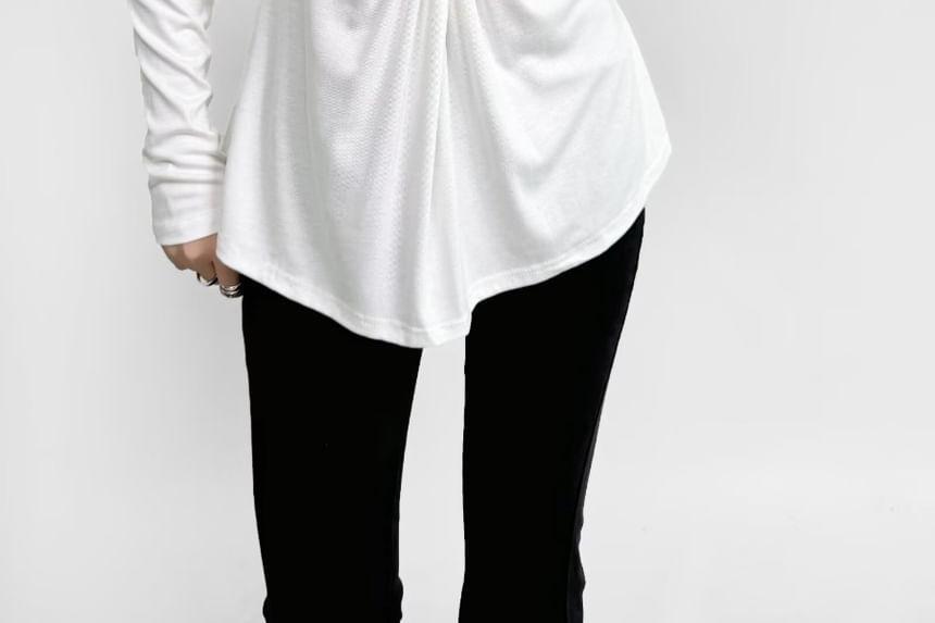 Long-Sleeve V-Neck Twist Drawstring Long T-Shirt Product Image