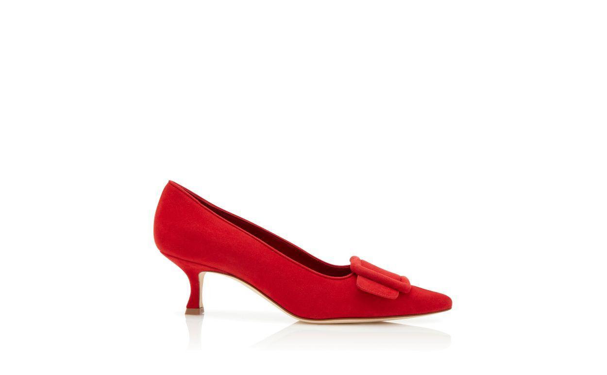MAYSALEPUMP 50 Red Suede Buckle Detail Pumps Product Image