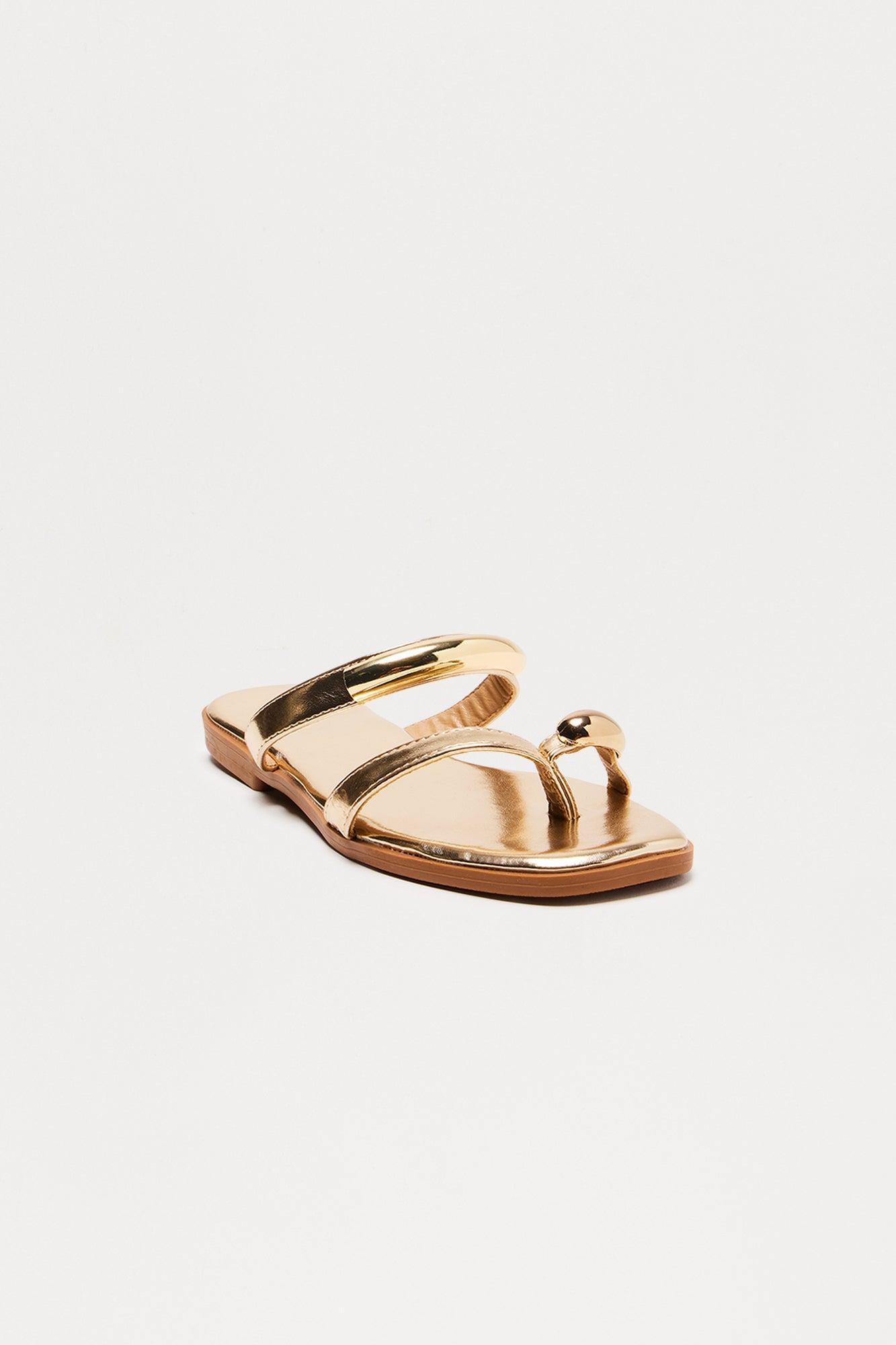 Shore Toe Ring Flip Flops - Gold Product Image