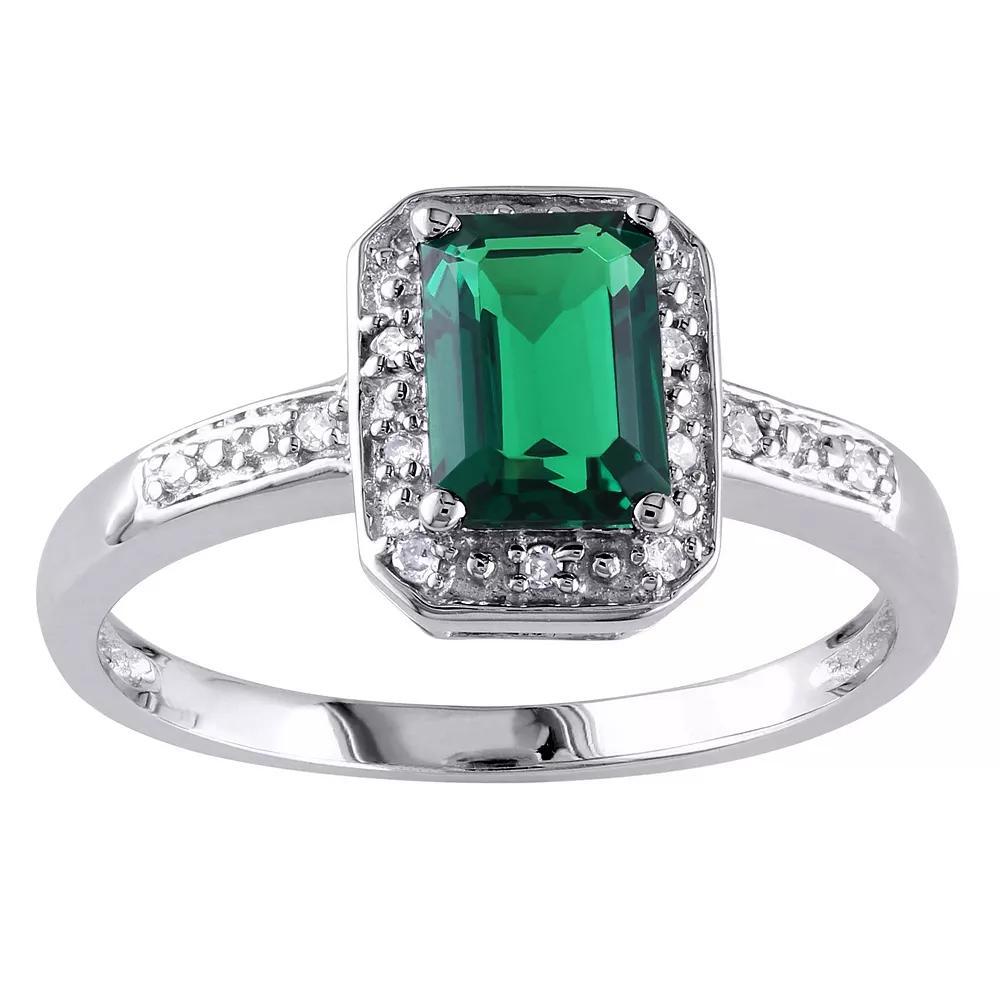 Stella Grace 10k White Gold Lab-Created Emerald & Diamond Accent Halo Ring, Womens Product Image