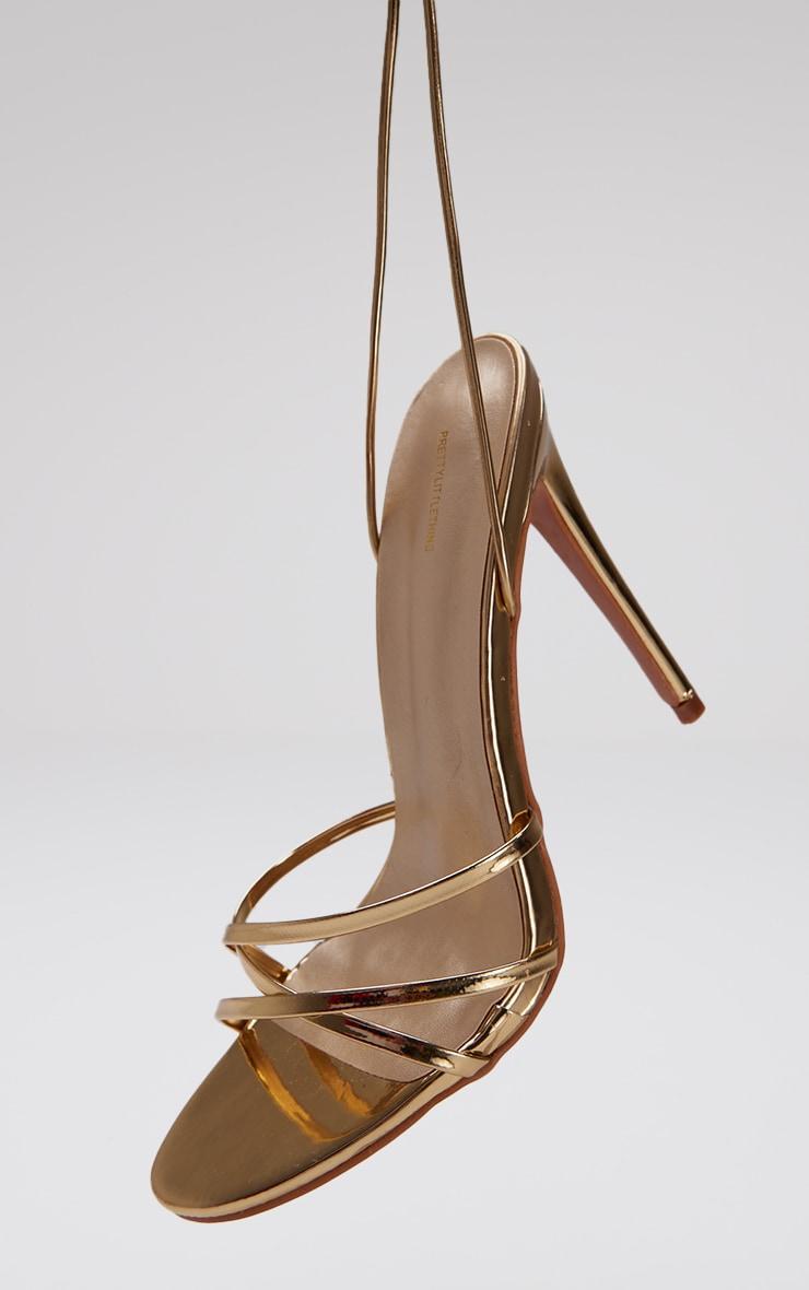Gold Metallic Wide Fit Round Toe Lace Up High Heeled Sandals Product Image