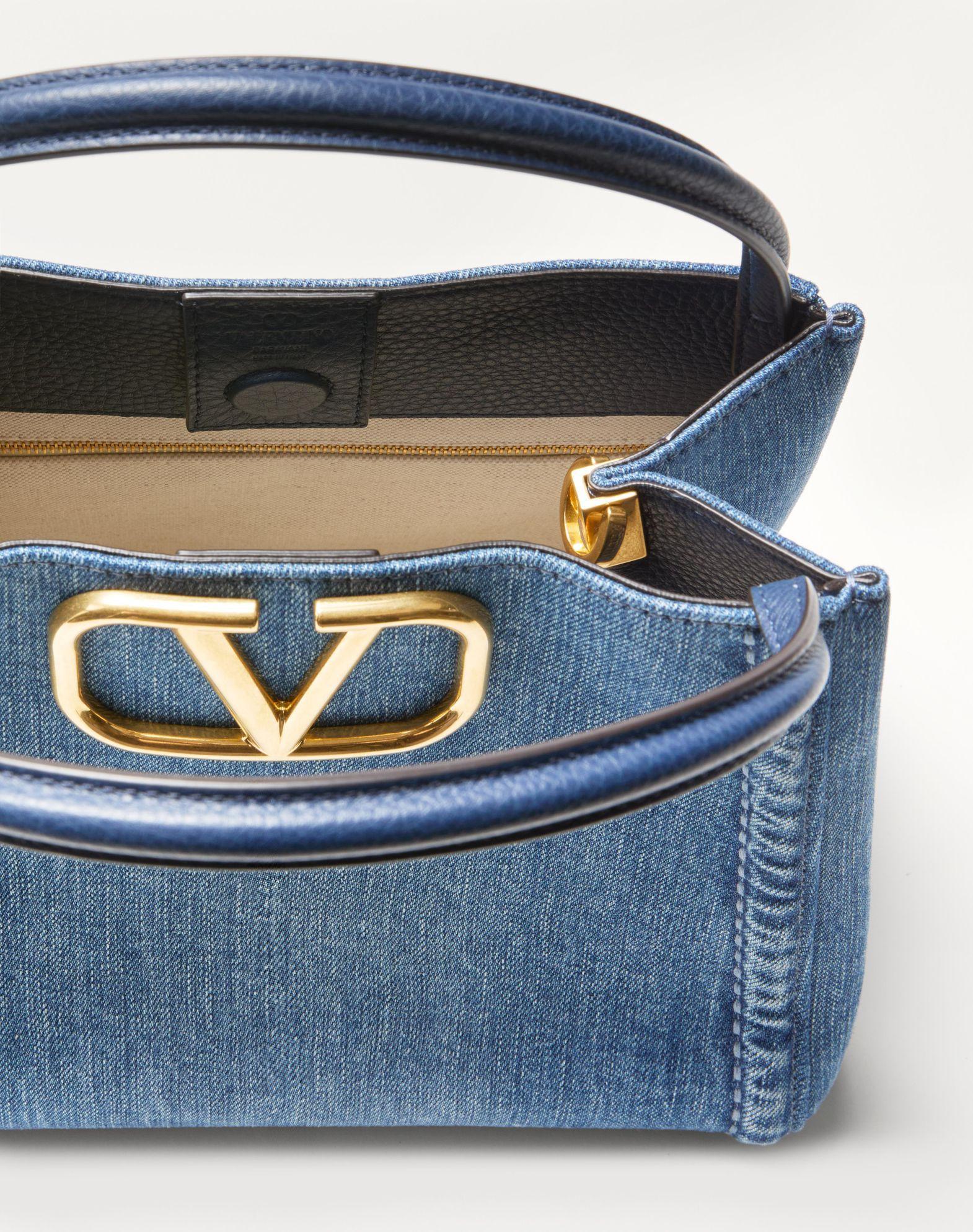 Valentino Garavani Alltime Medium Handbag In Denim With Embroidered Strap Product Image
