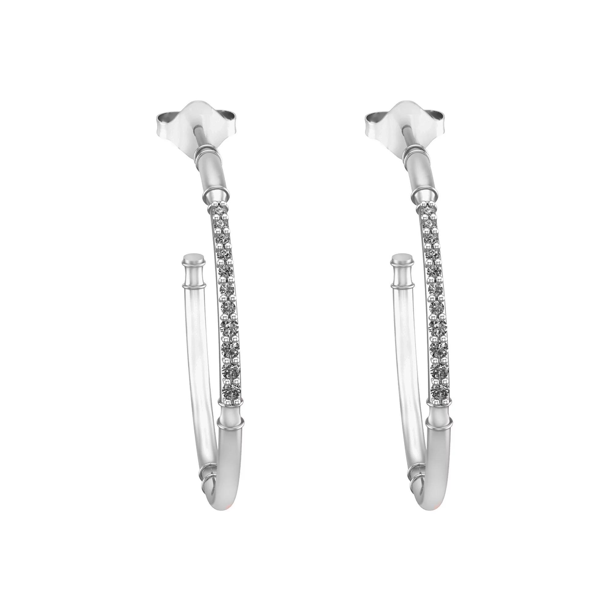 10k White Gold Diamond Hoop Earrings, Women's, 10k Gold Product Image