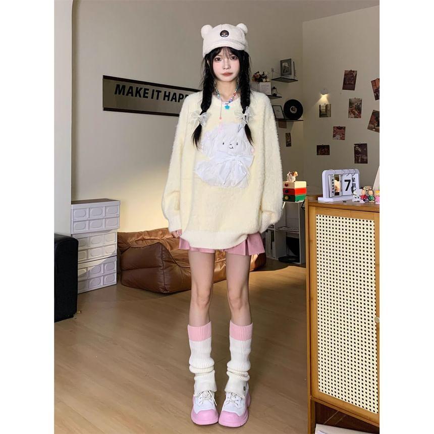 Long-Sleeve Crew Neck Dog Embroidered Sweater Product Image