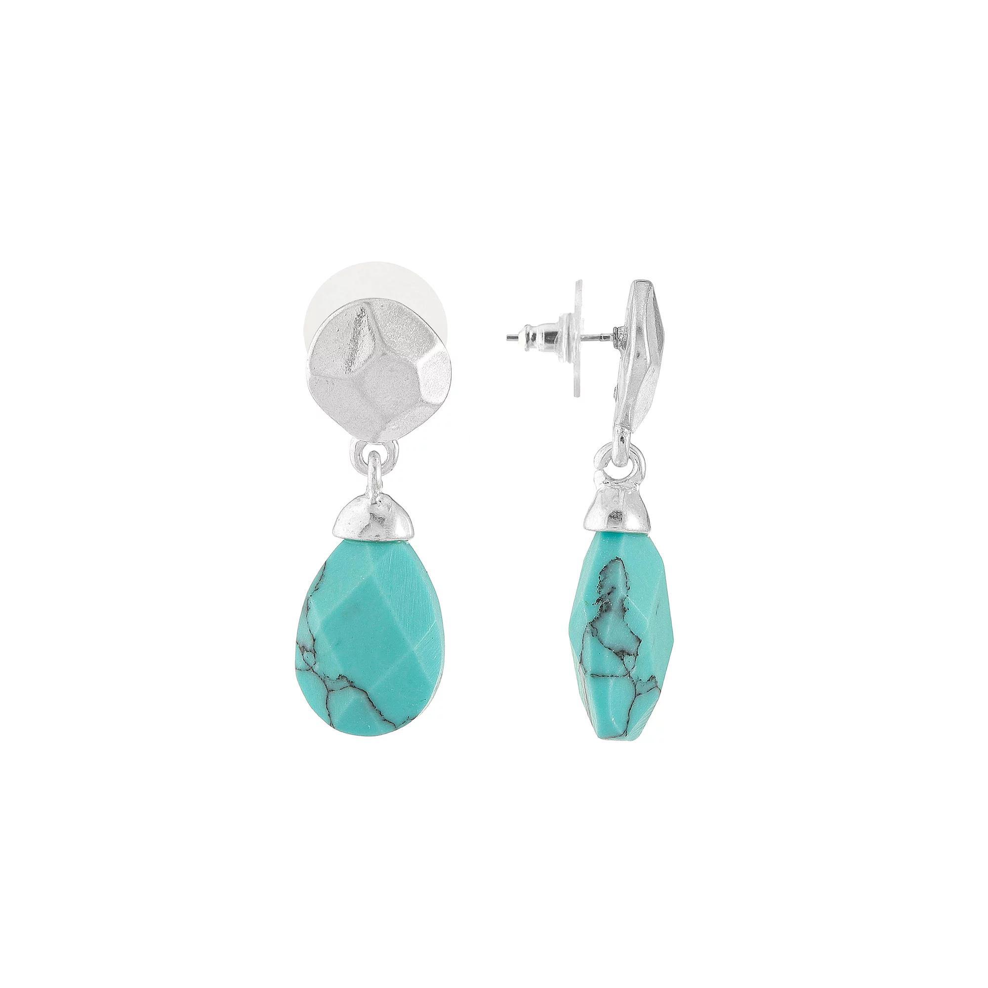Bella Uno Silver Plated Simulated Turquoise Drop Earrings, Women's, Silver Tone Product Image