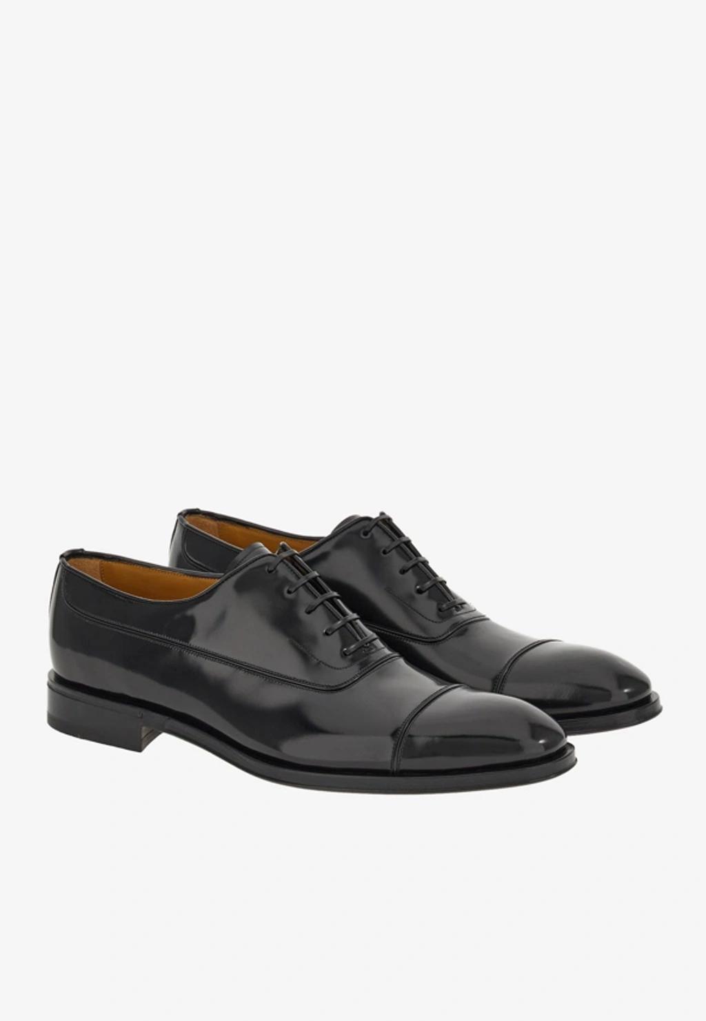 FERRAGAMO Men's Boston Leather Lace-up Dress Oxford, Black Product Image