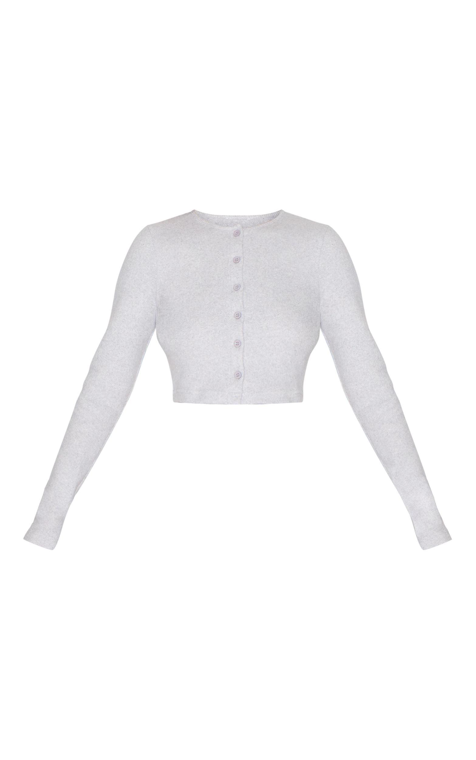 Ash Grey Brushed Rib Button Front Cardigan Product Image