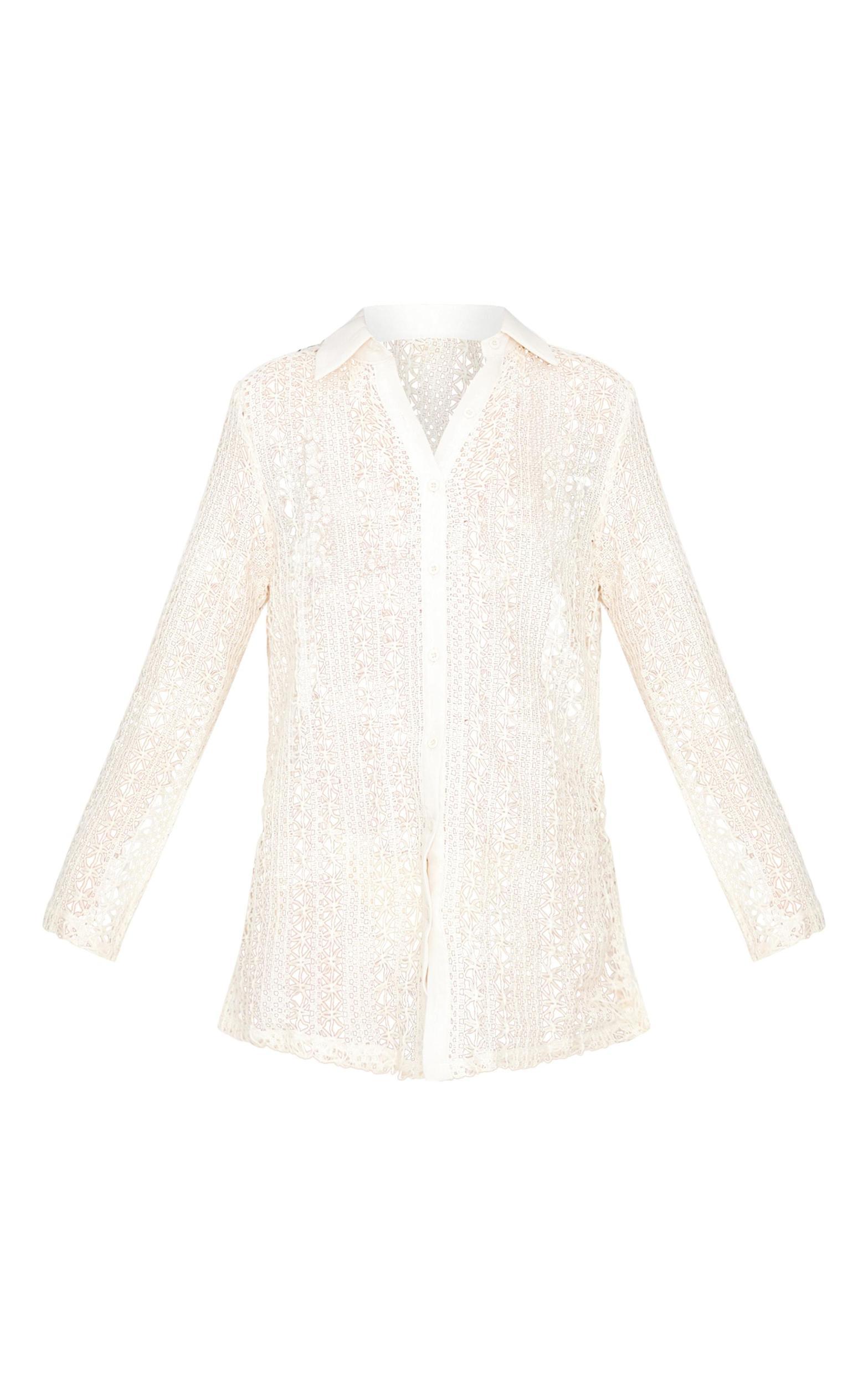 Cream Crochet Oversized Beach Shirt Product Image